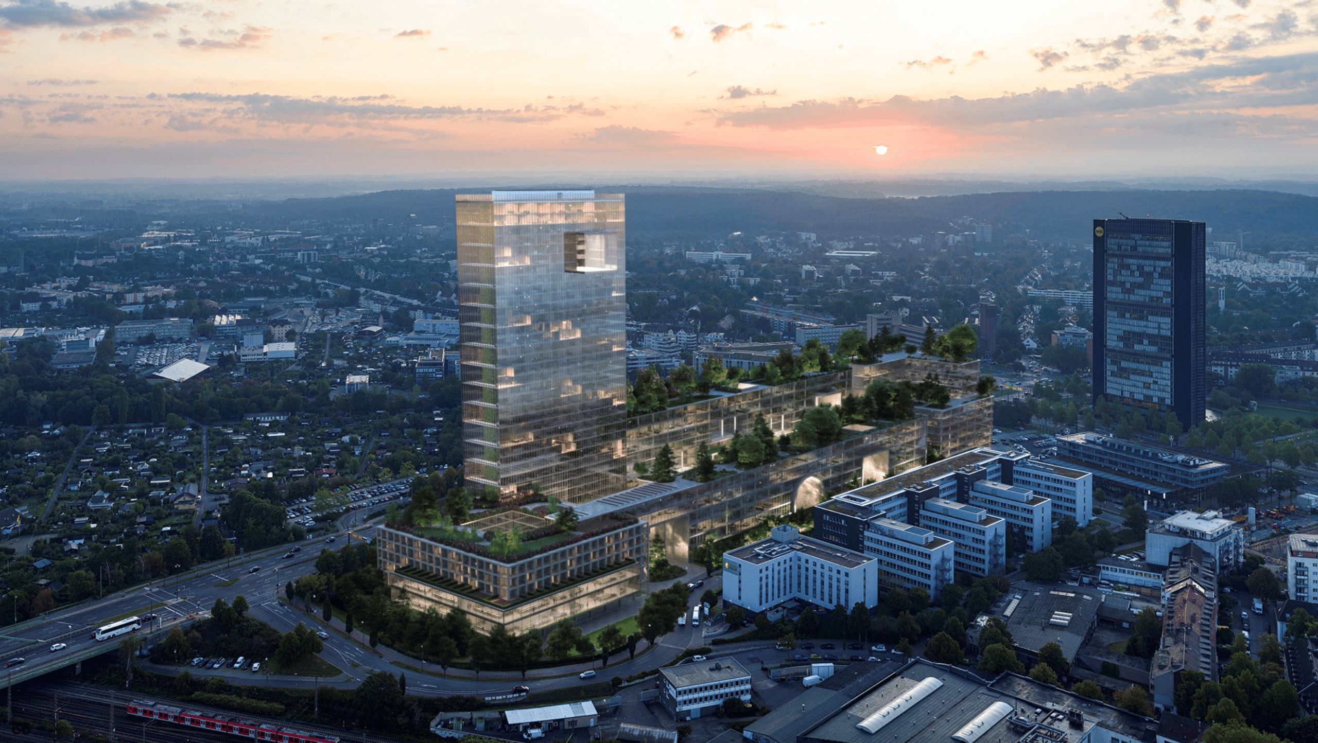 Das Bild zeigt das geplante Büroge-bäude/Turm von dem Architekten Tadao Ando in Düsseldorf entstehen soll